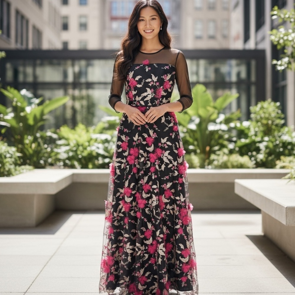 Alex Evenings 3D Floral Evening Gown
